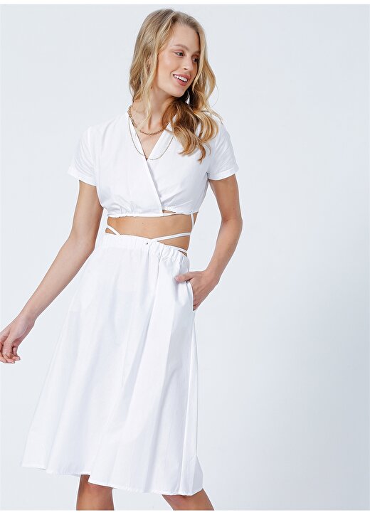 Limon Kruvaze Kadın Uzun Standart Beyaz Elbise GOLF 2
