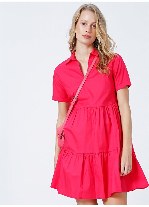 Limon Gömlek Yaka Düz Mini Pembe Kadın Elbise ISABEL 3