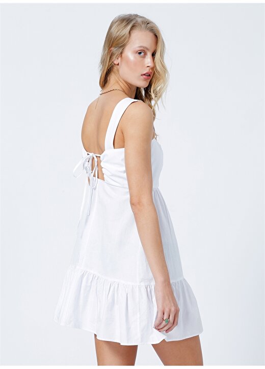 Limon Kare Yaka Kadın Mini Standart Beyaz Elbise REGNUM 1