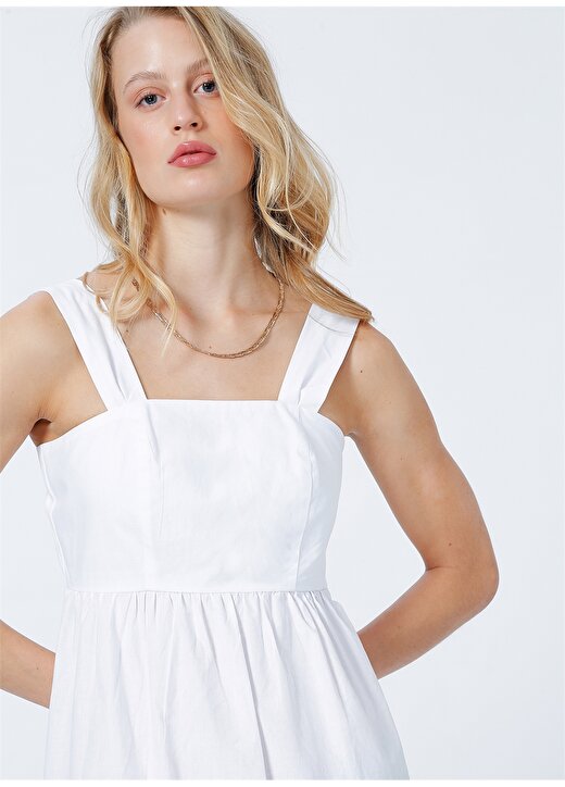 Limon Kare Yaka Kadın Mini Standart Beyaz Elbise REGNUM 4