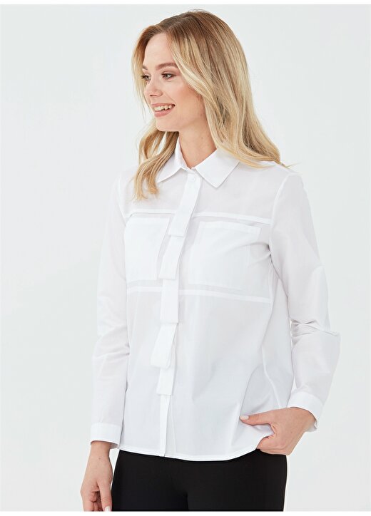 Selen 21KSL8172 Gömlek Yaka Standart Kalıp Düz Beyaz Kadın Bluz 2