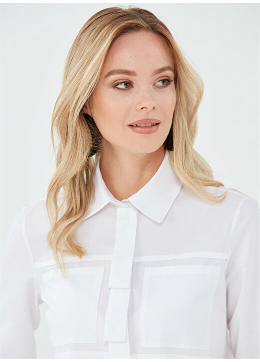 Selen 21KSL8172 Gömlek Yaka Standart Kalıp Düz Beyaz Kadın Bluz 3