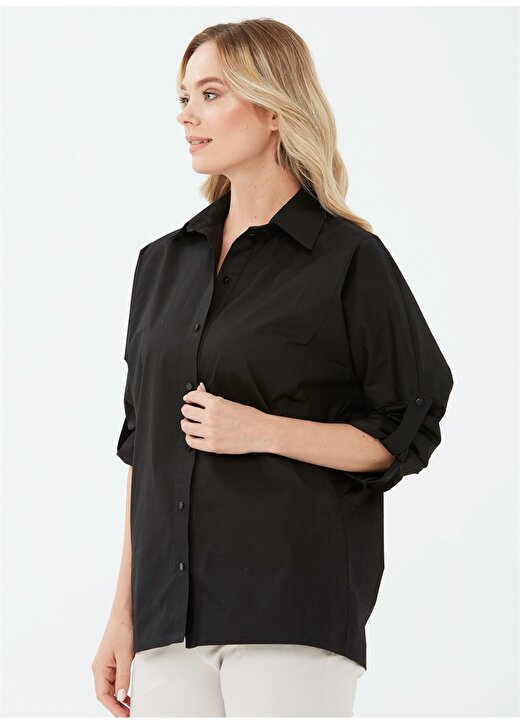 Selen 21Ksl8190 Gömlek Yaka Standart Düz Siyah Kadın Bluz 2