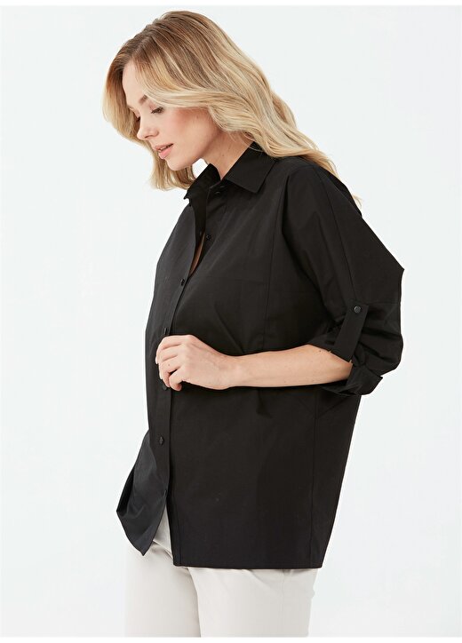 Selen 21Ksl8190 Gömlek Yaka Standart Düz Siyah Kadın Bluz 3