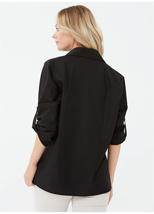 Selen 21Ksl8190 Gömlek Yaka Standart Düz Siyah Kadın Bluz 4