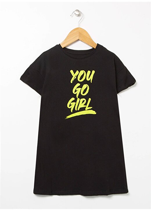 Limon Baskılı Siyah Kız Çocuk Diz Üstü Elbise BSC GIRL 34 1