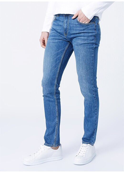 Fabrika Düşük Bel Slim Fit Düz Mavi Erkek Denim Pantolon - 5159 3