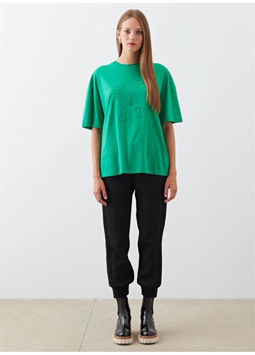 İpekyol IW6210070129070 Yuvarlak Yaka Standart Kalıp Yeşil Kadın 3D Baskılı T-Shirt 4