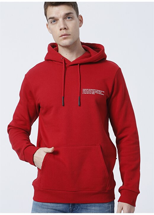 Only & Sons Kapüşonlu Uzun Kollu Normal Kalıp Düz Kırmızı Erkek Sweatshirt 1