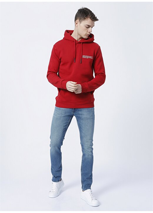 Only & Sons Kapüşonlu Uzun Kollu Normal Kalıp Düz Kırmızı Erkek Sweatshirt 2