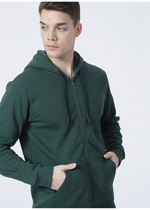 Only & Sons Kapüşonlu Uzun Kollu Normal Kalıp Düz Koyu Yeşil Erkek Sweatshirt 1