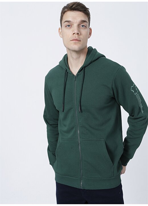 Only & Sons Kapüşonlu Uzun Kollu Normal Kalıp Düz Koyu Yeşil Erkek Sweatshirt 3