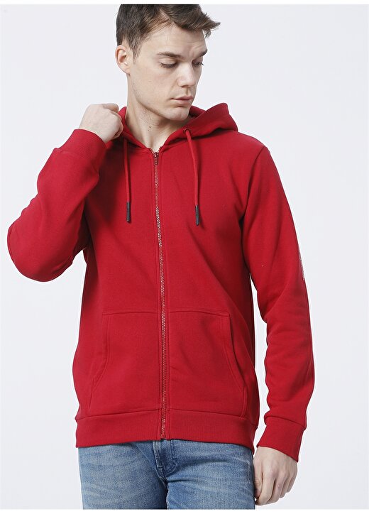 Only & Sons Kapüşonlu Uzun Kollu Normal Kalıp Düz Kırmızı Erkek Sweatshirt 1