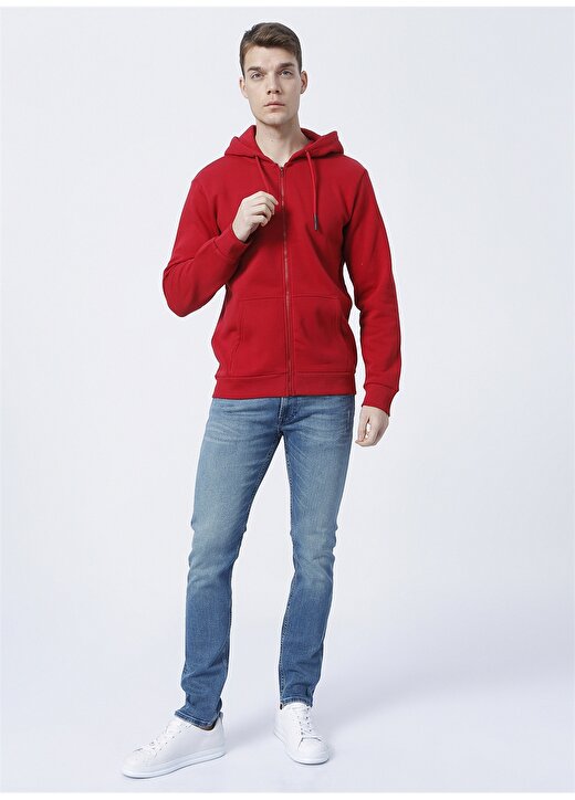 Only & Sons Kapüşonlu Uzun Kollu Normal Kalıp Düz Kırmızı Erkek Sweatshirt 2