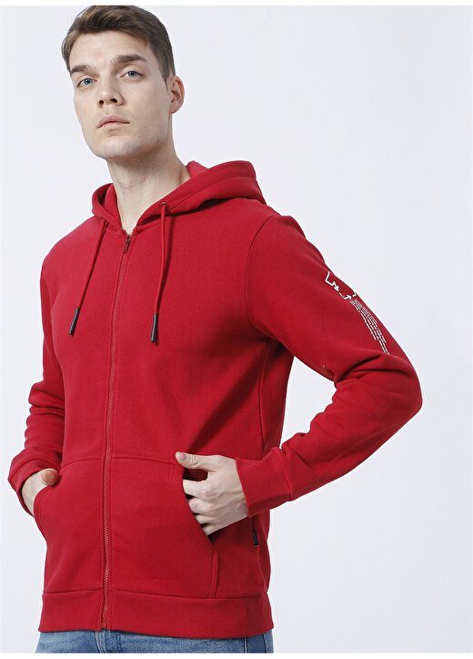 Only & Sons Kapüşonlu Uzun Kollu Normal Kalıp Düz Kırmızı Erkek Sweatshirt 3