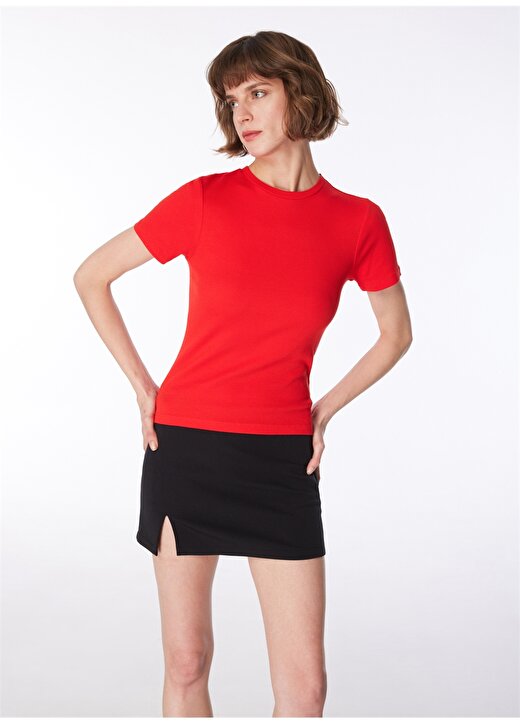 Fabrika Kırmızı Kadın Bisiklet Yaka Basic T-Shirt TEO 2