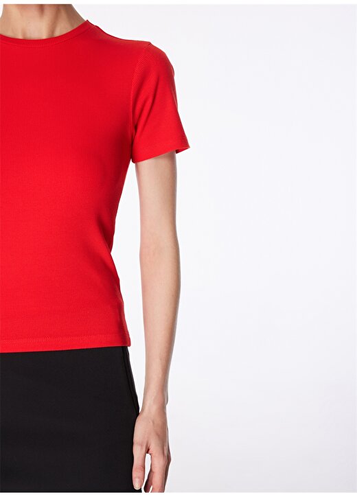 Fabrika Kırmızı Kadın Bisiklet Yaka Basic T-Shirt TEO 4
