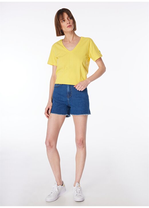 Fabrika Sarı Kadın V Yaka Basic T-Shirt TEYO 3