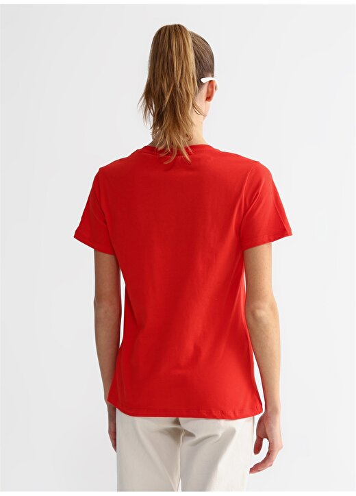 Fabrika V Yaka Düz Kırmızı Kadın T-Shirt TEYO 4