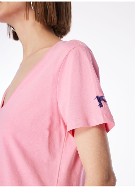 Fabrika Açık Pembe Kadın V Yaka Basic T-Shirt TEYO 4