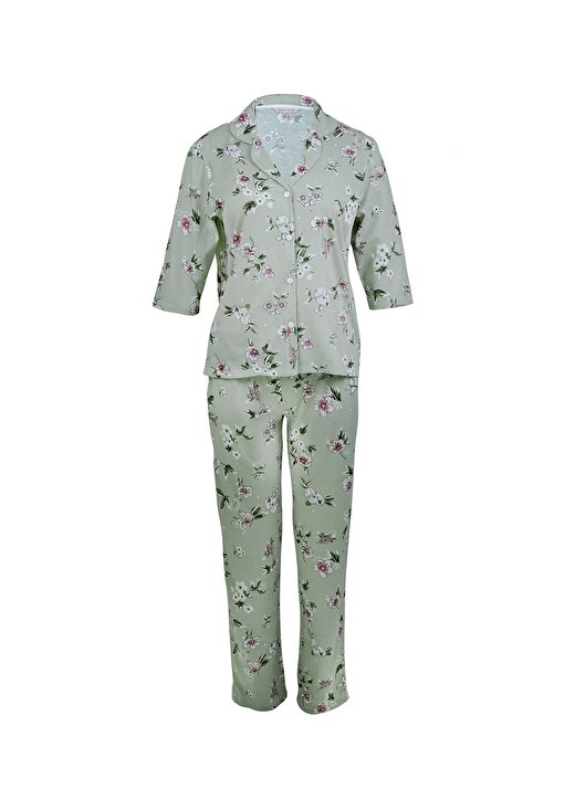 Magic Form 18280 V Yaka Truvakar Kollu Normal Bel Düz Su Yeşili Kadın Pijama Takımı 1