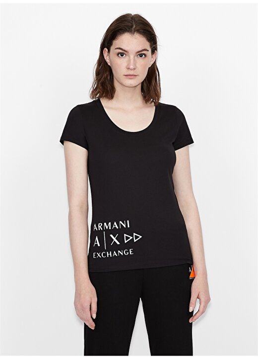 Armani Exchange Yuvarlak Yaka Siyah Kadın T-Shirt 6KYTGB 1