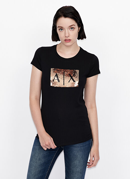 Armani Exchange Siyah - Altın Kadın T-Shirt 8NYTDL 2
