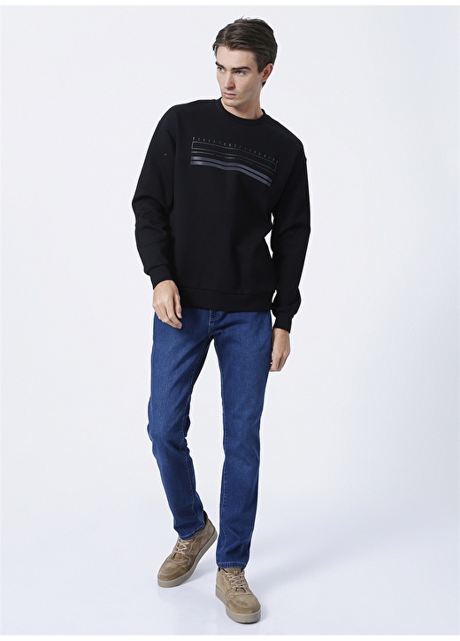 Gualtiero Manuele Giorgi Gu21mfw08111 Bisiklet Yaka Uzun Kollu Regular Fit Düz Siyah Erkek Sweatshirt 2