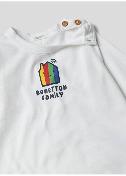Benetton Bej Bebek T-Shirt Baskılı Organik Pamuklu Tshirt 2