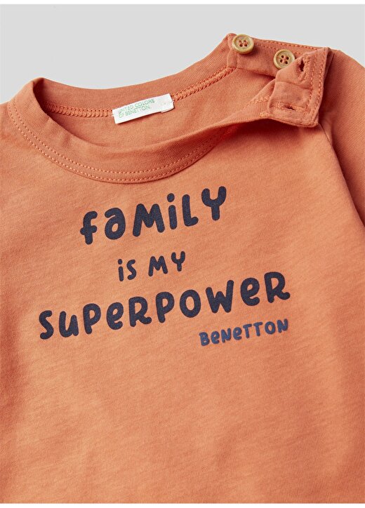 Benetton Turuncu Bebek T-Shirt Baskılı Organik Pamuklu Tshirt 2