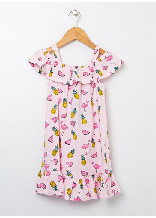 Limon Desenli Açık Pembe Kız Çocuk Elbise SN-70 1