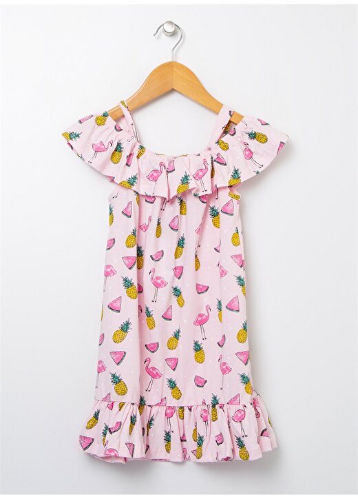 Limon Desenli Açık Pembe Kız Çocuk Elbise SN-70 2
