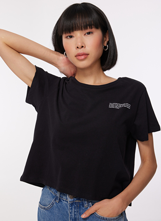 Aeropostale K-Belenus-Y Bisiklet Yaka  Crop Baskılı Siyah Kadın T-Shirt 2