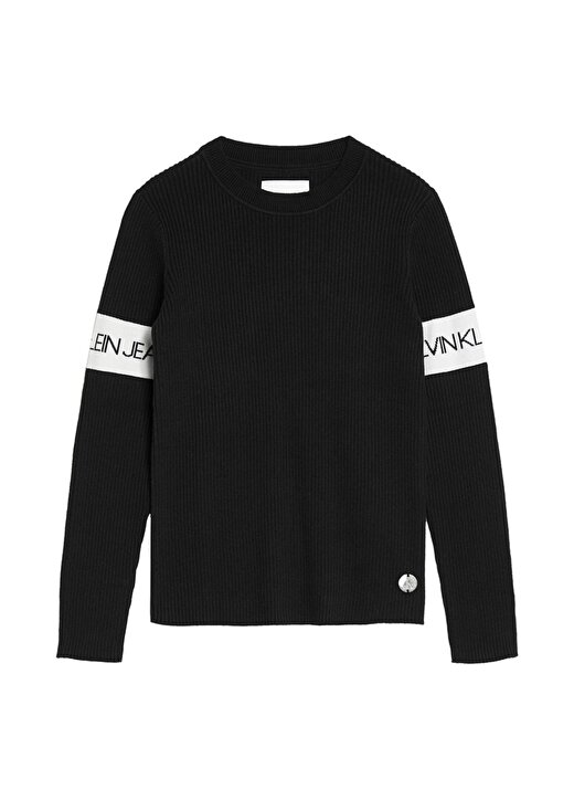 Calvin Klein INTARSIA Logo Rıb Sweater Siyah Bisiklet Yaka Kız Çocuk Düz Sweatshirt 1