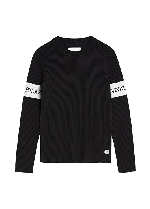 Calvin Klein INTARSIA Logo Rıb Sweater Siyah Bisiklet Yaka Kız Çocuk Düz Sweatshirt 3