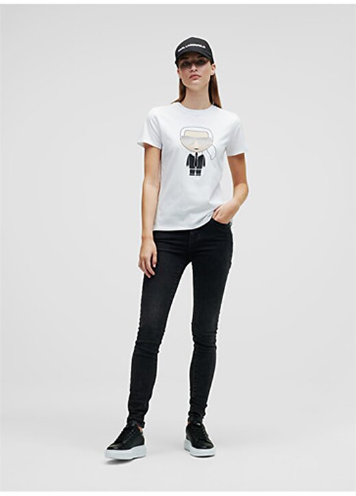 KARL LAGERFELD 210W1721 Yuvarlak Yaka Standart Kalıp Beyaz Kadın T-Shirt 2