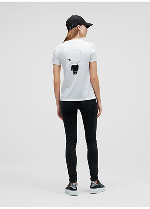 KARL LAGERFELD 210W1721 Yuvarlak Yaka Standart Kalıp Beyaz Kadın T-Shirt 4
