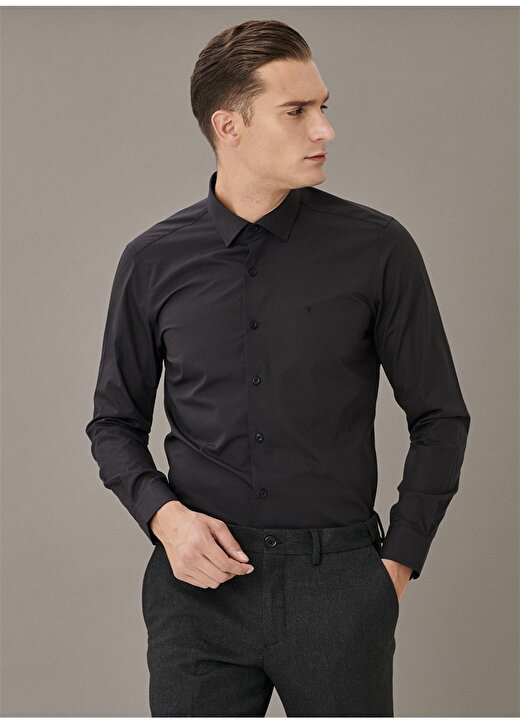 Altınyıldız Classics Slim Fit Klasik Gömlek Yaka Düz Siyah Erkek Gömlek 4A2000000001 1