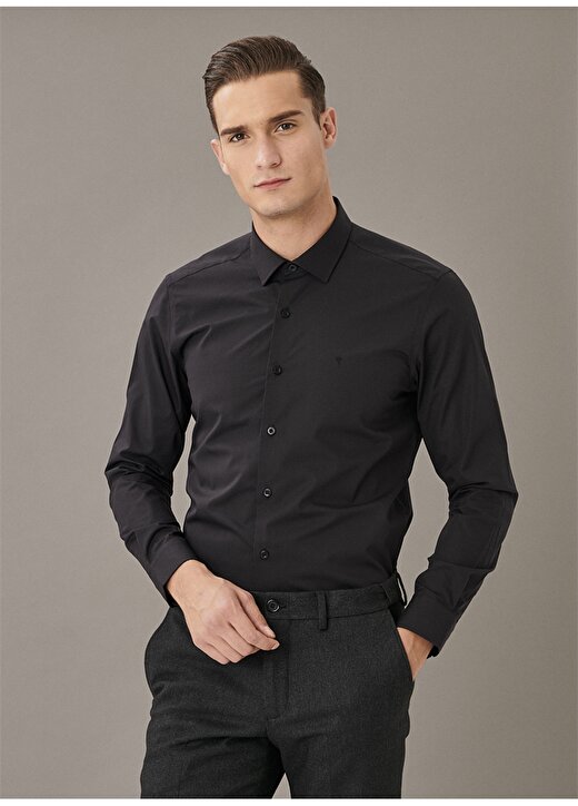 Altınyıldız Classics Slim Fit Klasik Gömlek Yaka Düz Siyah Erkek Gömlek 4A2000000001 3