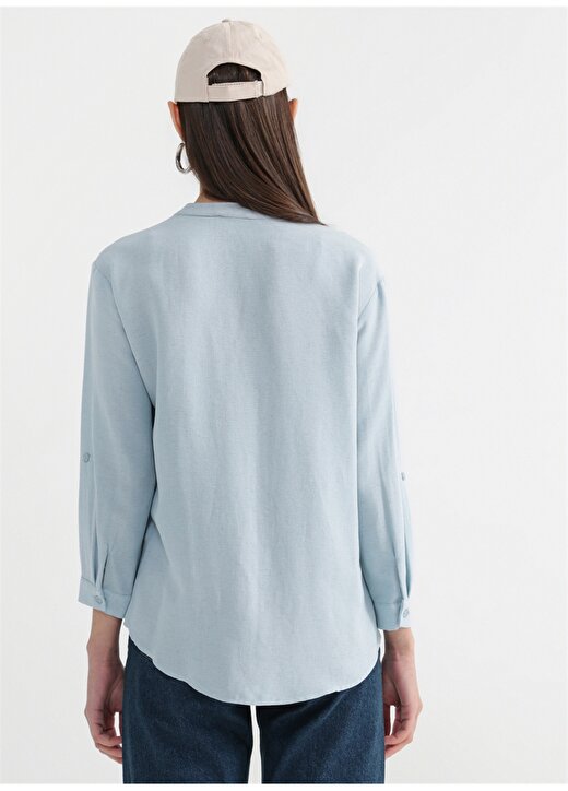 Fabrika Mavi Kadın V Yaka Basic Keten Gömlek RIPON-Y 4