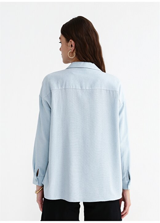 Fabrika Gömlek Yaka Düz Mavi Kadın Bluz BOLLEN 4