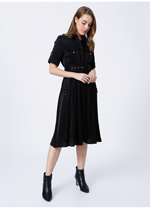 Pierre Cardin Bonde Gömlek Yaka Standart Kalıp Düz Siyah Kadın Elbise 1