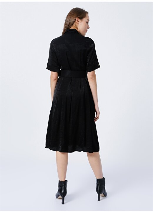 Pierre Cardin Bonde Gömlek Yaka Standart Kalıp Düz Siyah Kadın Elbise 4