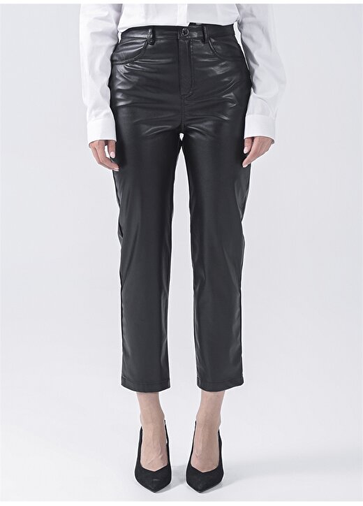 Pierre Cardin Siyah Kadın Slim Fit Deri Görünümlü Pantolon DERIM 3