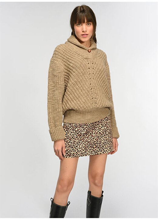 Faraway Teton Sweater V Yaka Bol Kesimdüz Bej Kadın Kazak 2