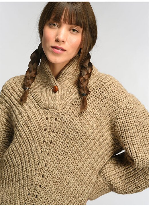 Faraway Teton Sweater V Yaka Bol Kesimdüz Bej Kadın Kazak 3