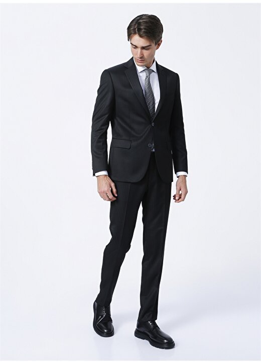 Kip Ceket Yaka Regular Fit Çizgili Siyah Erkek Takım Elbise 1