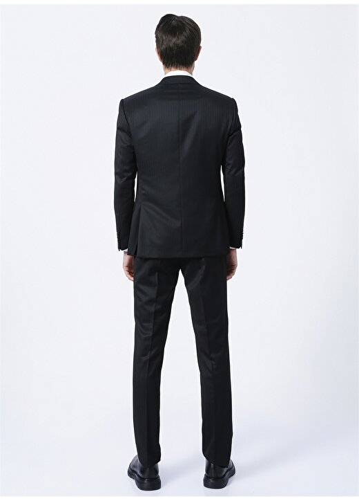 Kip Ceket Yaka Regular Fit Çizgili Siyah Erkek Takım Elbise 4