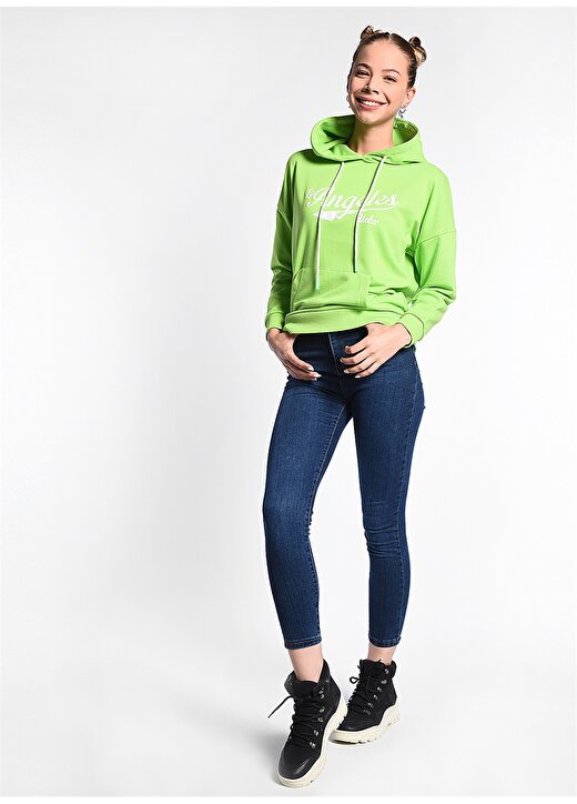 Ucla Auburn Kapüşonlu Oversized Baskılı Yeşil Kadın Sweatshirt 2