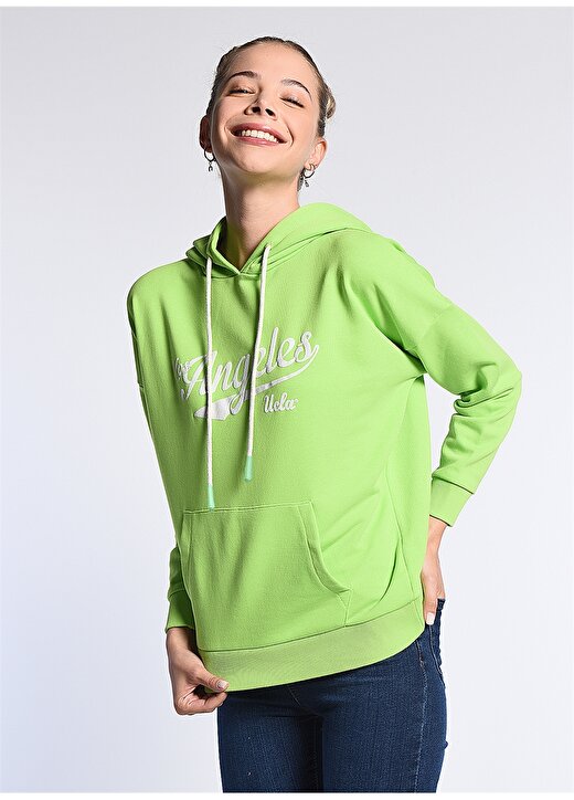 Ucla Auburn Kapüşonlu Oversized Baskılı Yeşil Kadın Sweatshirt 3